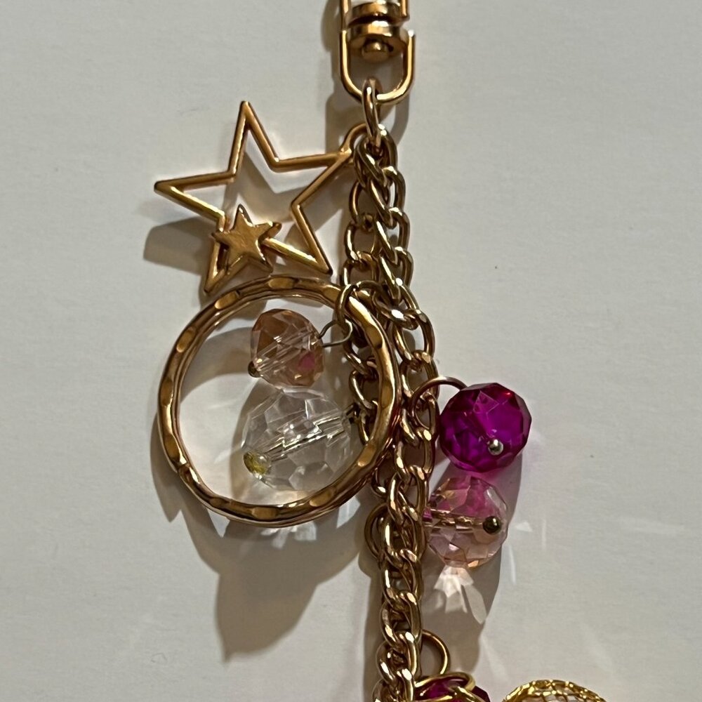 Metal Chain Bag Charm Keychain with Crystal Hearts and Stars - Picture 3 of 4
